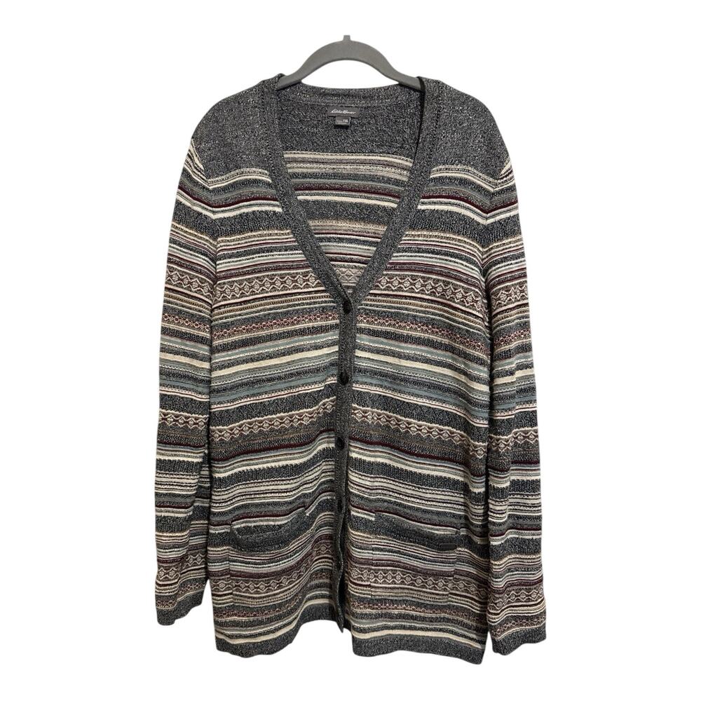 Vintage Eddie Bauer Womens Button Up Long Sleeve Grey Cardigan Cabincore TXL